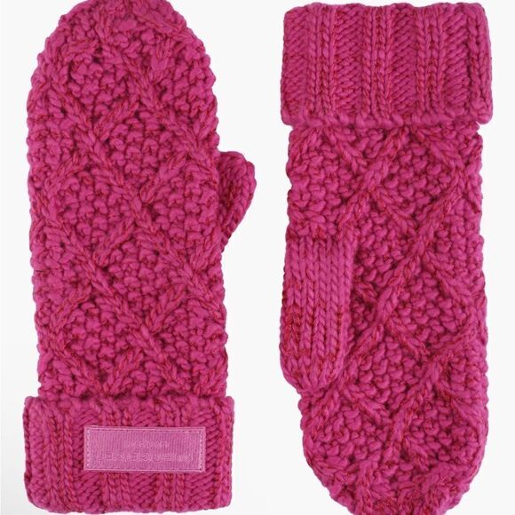 NWT New Kurt Geiger London Pink Metallic Cable Stitch Mittens. OS Winter Preppy - Picture 1 of 13